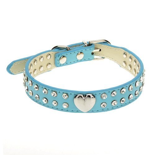WAYCOM-Leather-Dog-Collar-with-Rhinestone-Bling-Heart-Studded-Small-or-Medium-Dogs-Pets