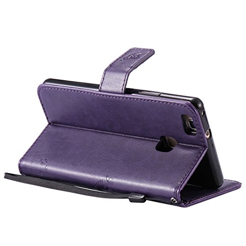 Handyhülle Huawei P9 Plus Leder, Huawei P8/P8 Lite Flipcase,Huawei P9/P9 Lite Leder Cover, Moon mood® PU Leder Tasche für Huawei P9 Plus 5.5 Zoll Schutzhülle Leder Wallet Portemonnaie Kasten-Slot Baummuster Geprägt Abdeckung BookStyle Standfunktion Flip Case Buchformat Unterstützung Magnetverschluss Kartenhalter Weichen TPU Innen Etui Cover - 5