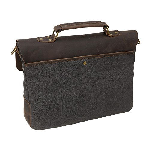 bupell Umhängetasche für Laptop und Akten aus echtem Büffel-Leder und Canvas – Für Notebooks bis 14″ – Unisex Vintage Messenger Bag, Aktentasche, Schultertasche, Notebooktasche – - 5