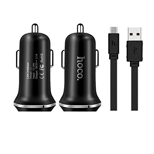 HOCO PREMIUM caricabatteria da auto + 1Â cavo dati MicroUSB in Nero per Huawei P Smart con 2Â X 2,1Â a 2Â X USB Anschluss LED indicatore camion auto cavo di carica Caricabatteria da auto Aufladekabel AufladegerÃ¤t USB + Magica woelkchenÂ® Display Cleaner per la pulizia dello schermo