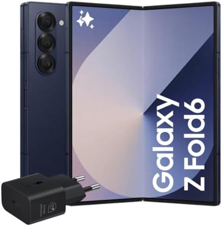 Samsung Galaxy Z Fold6 Smartphone AI pieghevole, Caricatore Incluso, RAM 12GB, 256GB, Dual SIM, Display 6,3"/7,6" Dynamic AMOLED 2X, Batteria a lunga durata, Navy 2024 [Versione italiana]