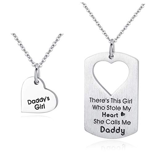 STai Juego de Collar de Acero Inoxidable con Llavero para Padre e Hija, cumpleaños para papá y Cadena de 50,8 cm