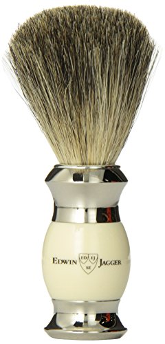 Edwin Jagger Pure Badger Shaving Brush - Imitation Ivory Handle with Nickel Plated Collar and End Cap