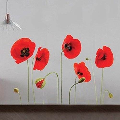 Walplus Wandaufkleber, entfernbar, Klatschmohn, Rot - 4