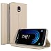 Produktbild Samsung Galaxy J3 2017 Hülle, KuGi Samsung Galaxy J3 2017 Flip Bookstyle Kompletter Schutz Mit Magnetverschluss und Standfunktion Tasche Etui Cover Case Schutzhülle für Samsung Galaxy J3 2017 Smartphone (Gold)