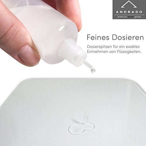50ml Tropfflaschen (12-teilig) von ANDRADO – LDPE-Quetschflasche/Plastikflaschen + Trichter + Etiketten – universell als Liquid-Flasche – auslaufsicher, Kindersicherung - 3