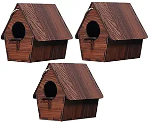 GLNRM Wood Brown 3 mm Bird House Cage for Bazzri Birds Or Love Birds and All Small Birds Bird House Bird House - 3 Nos
