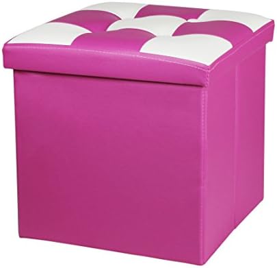 NISUNS OT02 Lether Folding Storage Ottoman Cube Foot Rest Stool Seat, 300kg Max Load, 38 x 38 x 38 cm (Rose/White)