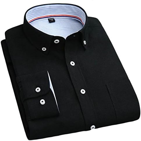 H&amp;E Men's Solid Long Sleeve Oxford Relaxed No-iron Button Down Shirt Black XS