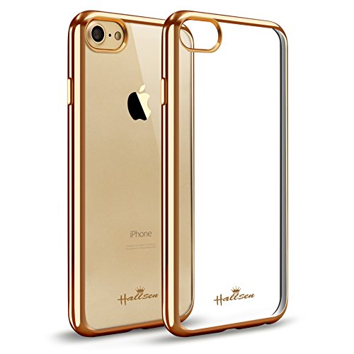 iPhone 7 Case,HallsenÂ® [Electroplating TPU] Ultra-Slim Transparent Crystal Clear Anti-Scratch Flexible Soft TPU Case Cover for Apple iPhone 7 4.7inch - Gold