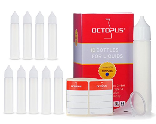 10 x 30 ml LDPE Kunststoffflaschen zum Befüllen von E-Zigaretten E-Liquids, Stiftflaschen / PEN Bottles / Liquidflaschen m. weißen Deckeln, im Hosentaschenformat / Pocket Style inkl. 10 Beschriftungsetiketten