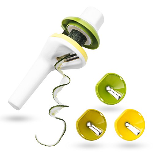 VOOKI Spiralschneider Gemüsehobel für Gemüsespaghetti Kartoffel Zucchini Möhren Reibe Spargelschäler Gurkenschäler Gurkenschneider Gemüseschneider, mit Drei Funktionen Klingen - 4