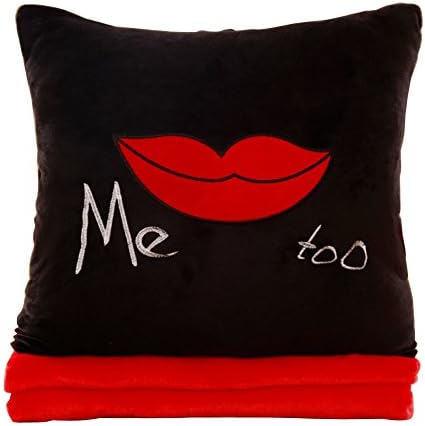 40cm Soft Cartoon Lips Throw Pillow Square Hand Warmer Pillow Toy + Coral Velvet Blanket
