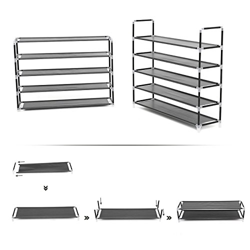 Songmics XXL 10 Ebenen Schuhregal Schuhständer, Stahlrohre (Φ16 mm), Stabil Schuhschrank Schuhablage für 60 paar Schuhe schwarz 100 x 175 x 29 cm LSR10H - 6