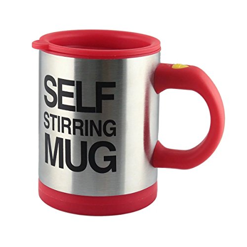 Golden King New Version Novelty Stainless Plain Automatical Electric Lazy Self Stirring Mug Thermal Office Travel Mug Beverage Drink Coffee Tea Cup Mixing Mug 400ml-Red