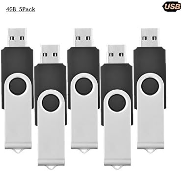USB Memory Stick by VIEKUU, 5 Pack 4GB USB Flash Drives Key Chain Swiveling Design[Black]