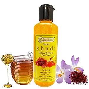 Khadi Rishikesh Herbal Saffron & Honey Face Wash for Glowing and softening your skin with Vitamin and Anti-Oxidant for Boy, Girls, Men and Women (210ML) New Edition