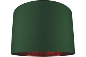 Modern and Chic Forest Green Cotton Fabric 16" Floor, Table or Pendant Circular Drum Lampshade with Shiny Copper Inside | Beautiful Statement Piece by Happy Homewares