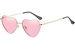RUNHUIS Polarisiert Herzform Sonnenbrille Damen Herren Hippie Brille Vintage Liebe Sonnenbrille für Festival Party Gold Metallrahmen mit UV400
