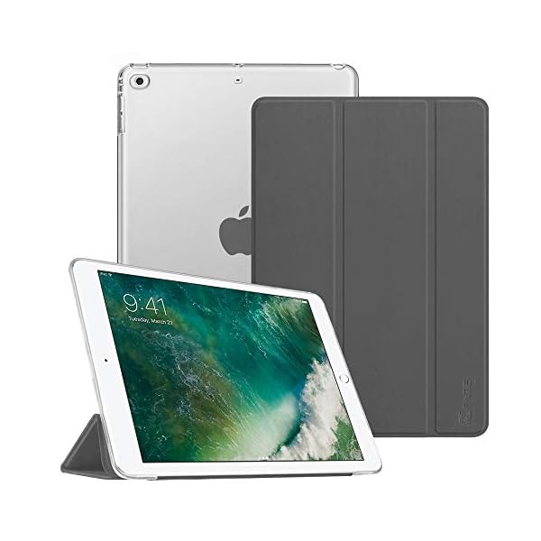 Fintie Funda para iPad 2018/2017 - Trasera Transparente Mate Carcasa Ligera con Función de Soporte y Auto-Reposo/Activación para iPad 5.ª / 6.ª Generación 9,7 Pulgadas, Gris Oscuro