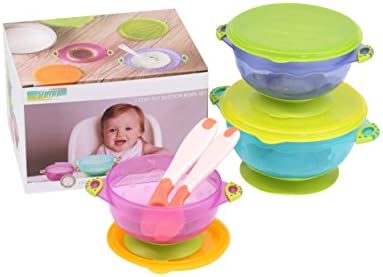 Spill Proof Suction Bowl for Baby, Toddler Feeding Set - 3 Sizes Bowl with Seal-Easy Lids, Bonus 2PCS White Hot Safety Spoon. BPA Free
