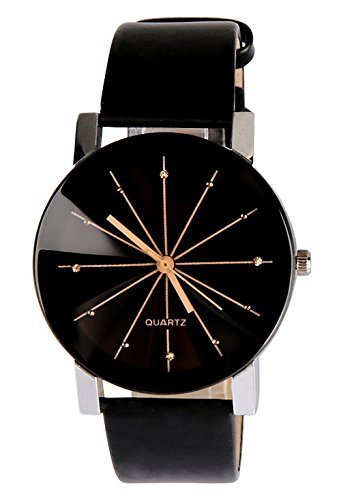 WangsCanis Men's Black Dial Clock Leather Quartz Wrist Watch WangsCanis Men's Black Dial Clock Leather Quartz Wrist Watch