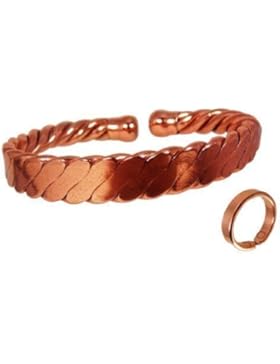 Magnetisches Herren Kupferarmband Abgeflacht und Einfacher Magnetring Combi set - L: 22 -25 mm