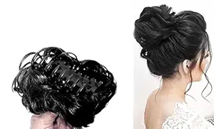 LEYSIN Culture Messy Artificial Hair Bun Juda Extension for Women and Girls (Black) Pack Of 1