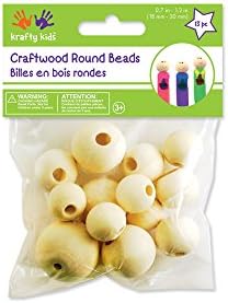 Krafty Kids CW332 13 Piece18mm-30mm Craftwood Assorted Round Beads, Natural