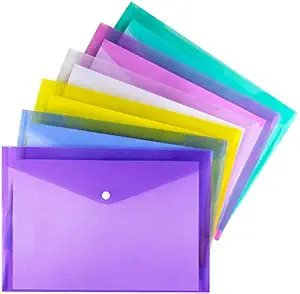 Dotpot Envelope Design Document Certificates File Folder Bag Multicolor Holder Storage Case Snap Button Folder Clear Plastic Container for A4, FS Legal Size Papers Stationery(Pack of 5)