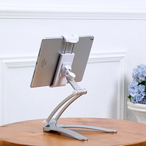 MEACOM 2 in 1 Küche Halterung Tablet Tisch Ständer Alulegierung und ABS Material Wand halter für Handy, iPad, iPad Air, iPad Mini und mehr 7.9 to 9.7 Zoll Gerät（Silber） - 6