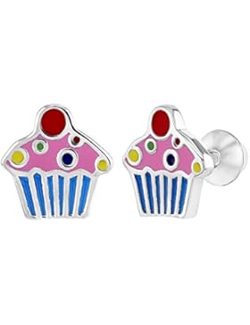 In Season Jewelry - Schraubverschluss Ohrringe Kleine Enamel Bunter Cupcake 925 Sterling Silber