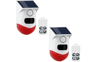 Yasorn Alarma Detector de Movimiento Exterior con Mando a Distancia, IP67 Impermeable, Sistema de Alarma para Garaje, Granja, Jardín, Interior, 120dB Alcance del Sensor IR 12m/110° (2Pack).