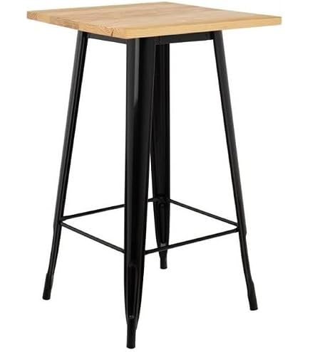 Table Haute Industrielle Plateau Bois 60x60 Kosmi Table De Bar Mange-Debout Style Industriel 60x60 Cm - Métal Noir Et Plateau Bois Clair