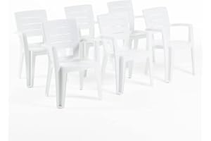 RATTATAN Anita - chaises d'extérieur et de Jardin empilables en résine Effet Bois avec accoudoirs (6, Blanche)