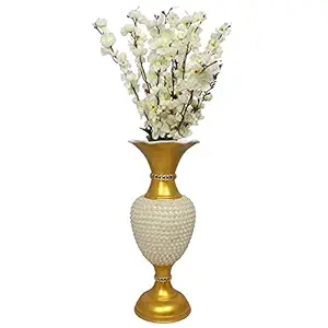 VARDA Zyrah Hand Crafted Cast Iron Floor Vase with Artificial Pearls for Home and Office Decoration, Multicolour, 24 Inches Single Piece