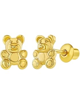 In Season Jewelry Kleinkind - Schraubverschluss Ohrringe Teddybär 18k Vergoldet Klein