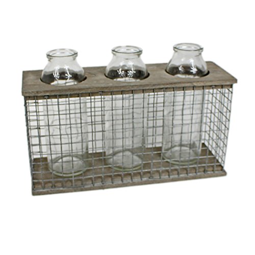 3 Gläser im Ständer als Vase ~ Metall / Holz ~ 26 x 9 x 18 cm ~ Landhaus Optik