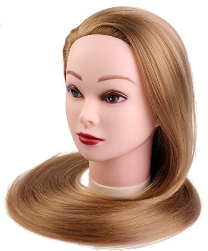 24" Cosmetology Mannequin Head 100% Synthetic Hair Brown Color, Practice Training Hair Styling Mannequin Head