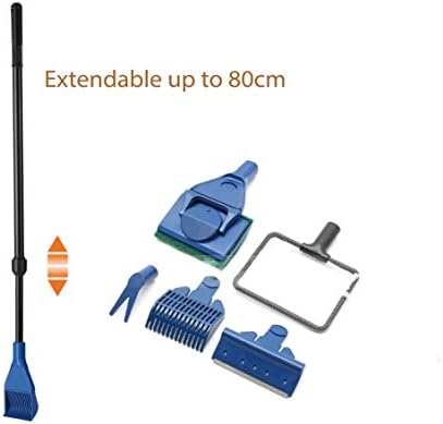 Fish ParkGlass Tank 5in1 Extendable Multi-Function Aquarium/Fish Tank Cleaning Tool, Algae Scraper, Fish Net, Sponge, Plant Fork, Gravel Rake for Long Deep Fish Tanks