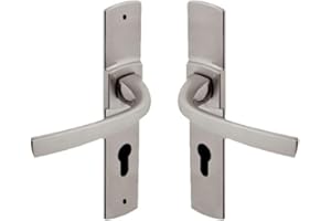 Vachette Set de Poignée de Porte sur Grande Plaque MUZE - Version Clé I, Porte d'Entrée, Bureau, Garage - Entraxe 195 mm - Système de Pose Facile - Zamak Résistant - Finition Platine - Garantie 10 Ans