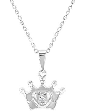 In Season Jewelry Mädchen Teens - Halskette Prinzessin Krone Herzform 925 Sterling Silber Klar CZ Zirkonia 40cm