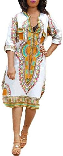 Clearance! 2018 Fashion Womens Summer Dashiki Dress Casual Sexy Deep V-Neck Traditional African Print Boho Party Dresses (White, S)