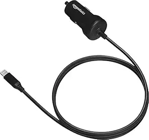 AmazonBasics Apple Certified High Speed Lightning Car Charger for Apple Devices with Straight Cable- 5V 12W - 1.5 Foot - Black
