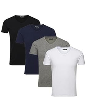 JACK & JONES Herren T-Shirt Basic V-neck Tee S/S Noos, Einfarbig, Größe:L;Farbe:4er Pack V-Neck MIX