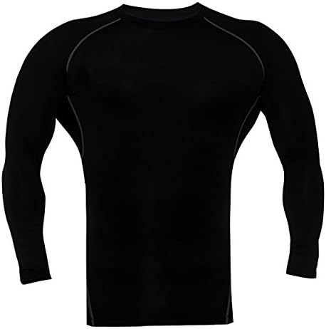 Raw Armour long sleeve Rash guard running &amp; exercise compression base layer top (Small, Black)