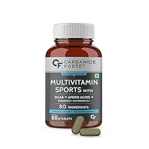 Carbamide Forte Multivitamin for Sports Tablets for Men & Women with BCAA, Amino Acids, Probiotics & Antioxidants - 80 Ingredients - 60 Tablets