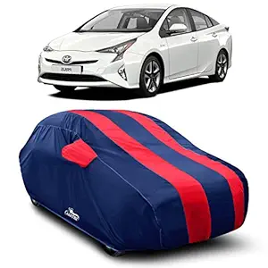 VIRMANG - Water Resistant - dust Proof - car Body Cover for Toyota Prius car Cover - Water Resistant UV Proof - car Body Cover (Strips Red with Mirror Pockets)