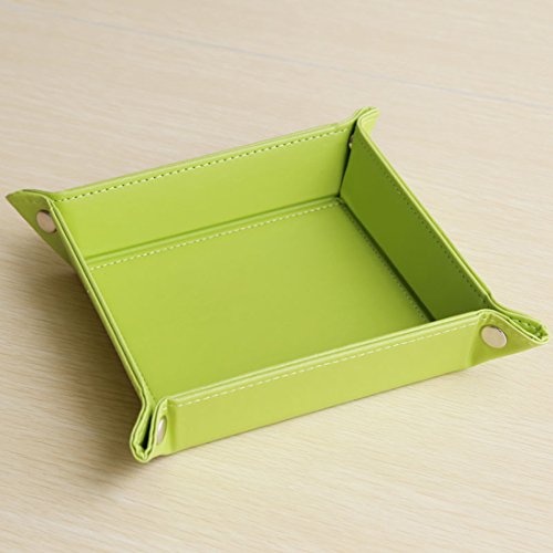 Preisvergleich Produktbild Ablagekorb Büro, Zubita Leder Aufbewahrungsbox Schminke Auto Ablagefach Faltbar Briefablage für Schlüssel, Schmuck, Geldbörse, Handy ( Grün )