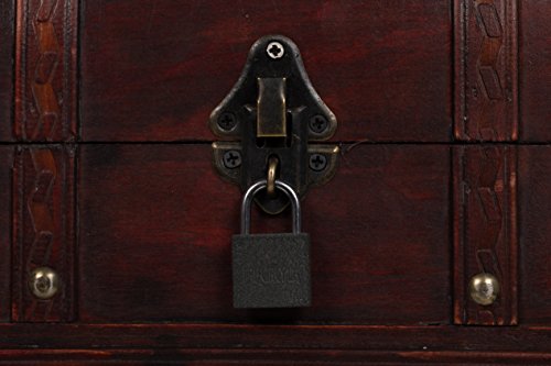 Truhe HD 86002-Schloss Truhe, MIT Schloss und 2 Schlüsseln, Holztruhe abschließbar, Schatzkiste,Kiste, Piratenkiste, Kleinmöbel, Mit Metallbeschlägen, Antikoptik, Holz, Maritim, Deko, Hochwertig, Kolonialtruhe, Kolonialstil, Holzbox, Truhe mit Ornamenten . 30 x 20 x 15 cm - 2